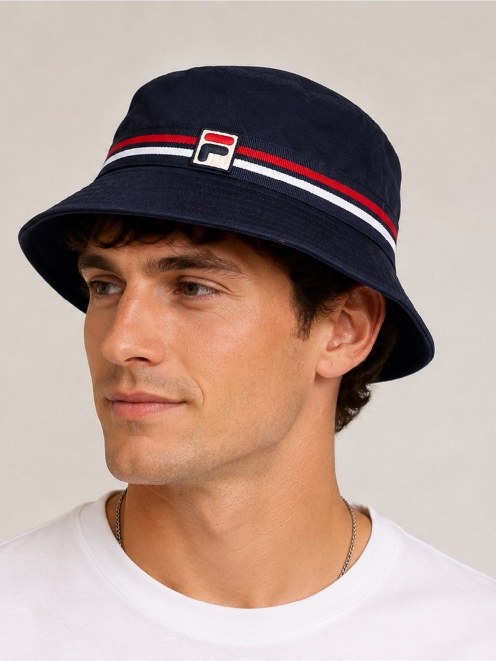 FILA Reversible Bucket Hat Navy Red White Heritage Stripe Logo Unisex